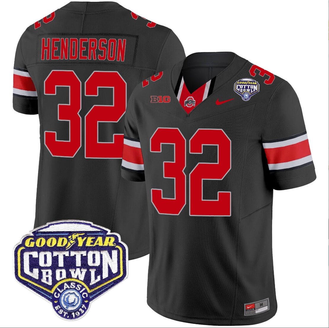 TreVeyon Henderson Jersey #32 Ohio State Buckeyes Cotton Bowl Patch Vapor Football Black