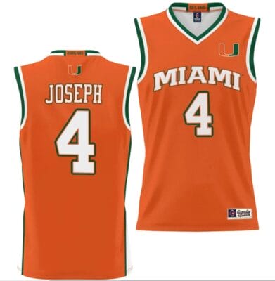 Bensley Joseph Jersey #4 Miami Hurricanes NIL College Basketball Lightweight Orange