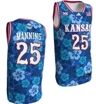 Danny Manning Jersey #25 Kansas Jayhawks Bill Self Game College Basketball Blue Maui Strong