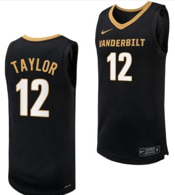 Evan Taylor Jersey #12 Vanderbilt Commodores Replica Basketball Uniform Black