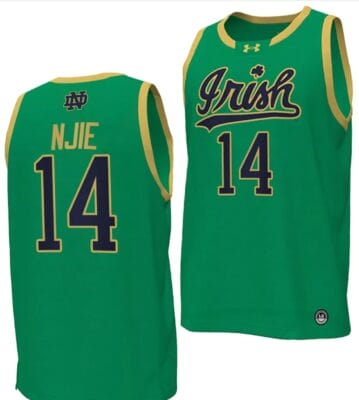 Kebba Njie Jersey #14 Notre Dame Fighting Irish Basketball Uniform Green