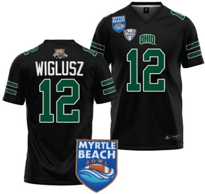 Sam Wiglusz Jersey #12 Ohio Bobcats 2023 Myrtle Beach Bowl Patch College Football Black