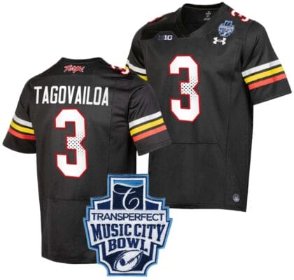 Taulia Tagovailoa Jersey #3 Maryland Terrapins 2023 Music City Bowl Patch Football Black