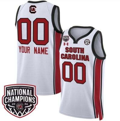 Custom South Carolina Gamecocks Basketball Jersey Name and Number 2024 National Champions All Stitched White