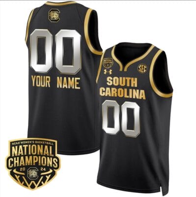 Custom South Carolina Gamecocks Basketball Jersey Name and Number 2024 National Champions All Stitched Black Gold