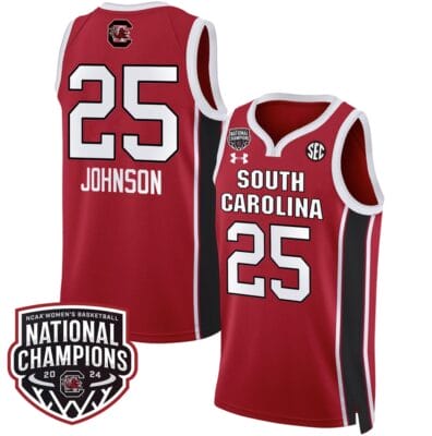 Raven Johnson Jersey #25 South Carolina Gamecocks Basketball 2024 National Champions All Stitched Red