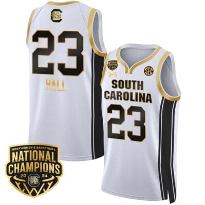 Bree Hall Jersey #23 South Carolina Gamecocks Basketball 2024 National Champions All Stitched White Gold