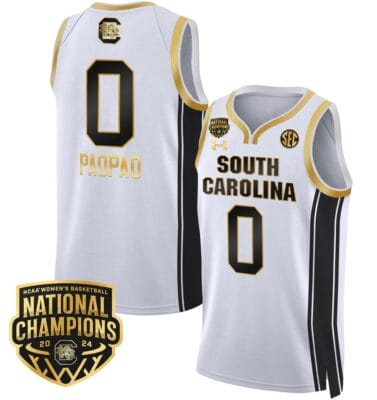 Te-Hina Paopao Jersey #0 South Carolina Gamecocks Basketball 2024 National Champions All Stitched White Gold