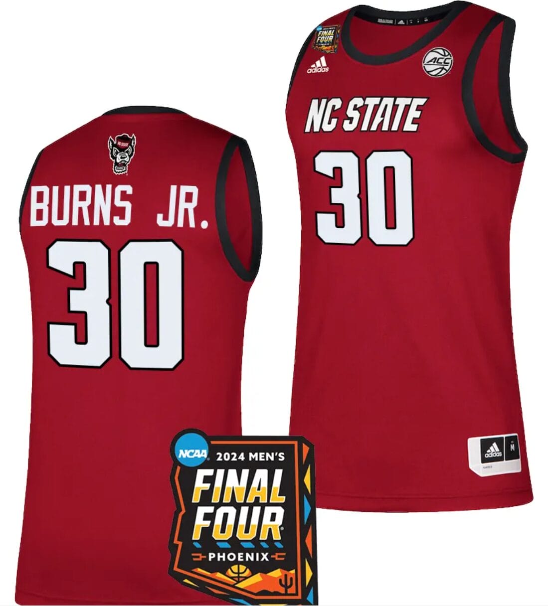 DJ Burns Jr Jersey #30 NC State Wolfpack 2024 NCAA March Madness Final Four Basketball Red