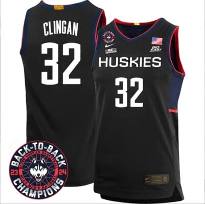 Donovan Clingan Jersey #32 UConn Huskies Basketball 2024 Back To Back Champions Patch Black