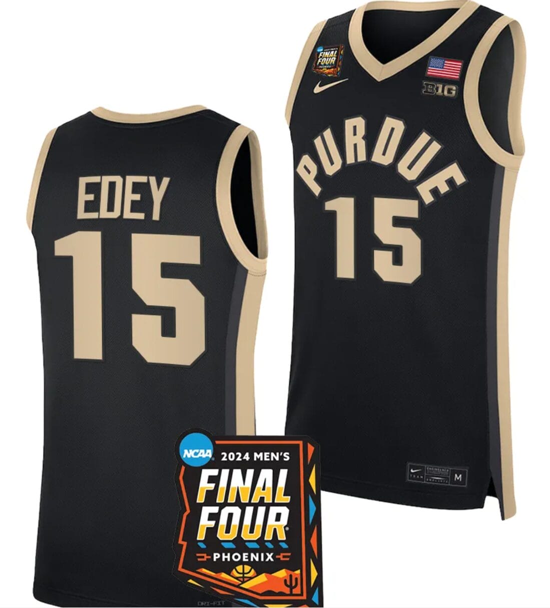 Zach Edey Jersey #15 Purdue Boilermakers 2024 NCAA March Madness Final Four Basketball Black
