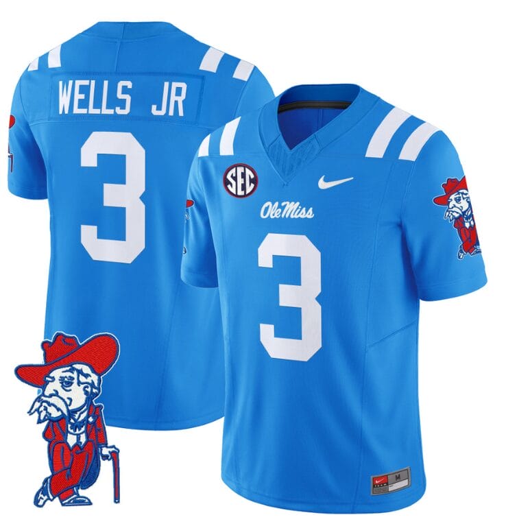 Antwane Wells Jr Jersey #3 Ole Miss Rebels Vapor Limited College Football Stitched Powder Blue