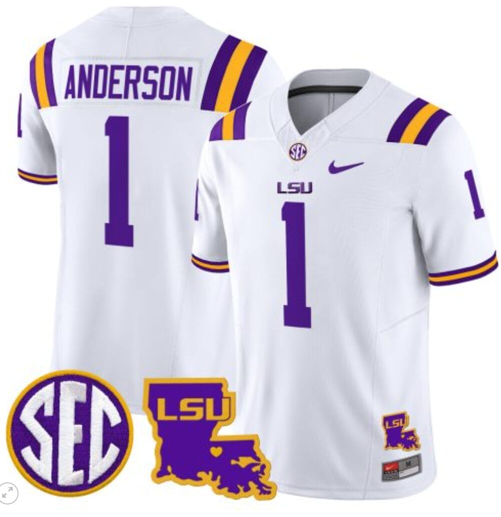 Aaron Anderson Jersey #1 LSU Tigers 2024 Louisiana Patch Vapor Limited College Football Stitched White
