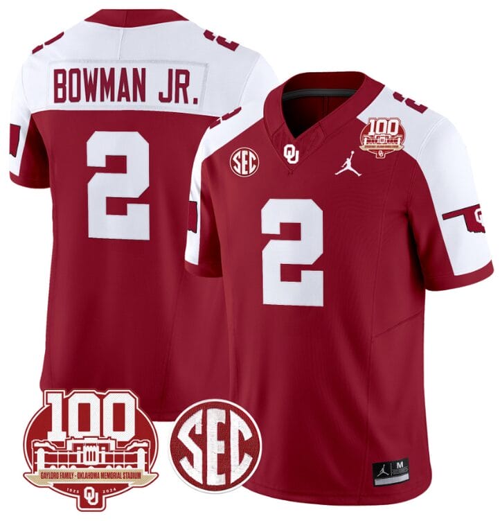 Billy Bowman Jr Jersey #2 Oklahoma Sooners 100th Anniversary Patch Vapor Limited College Football Stitched Crimson Alternate