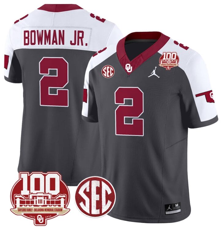 Billy Bowman Jr Jersey #2 Oklahoma Sooners 100th Anniversary Patch Vapor Limited College Football Stitched Althracite Alternate
