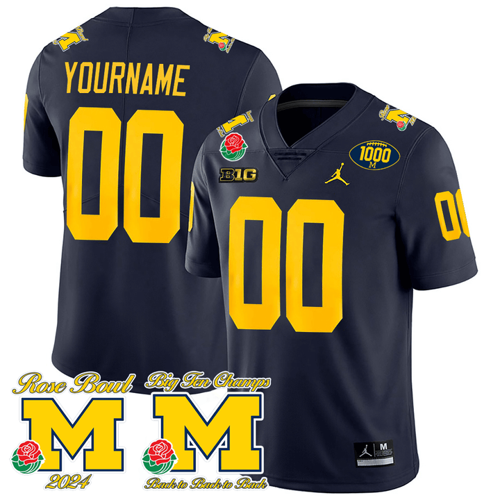 Custom Michigan Wolverines Jersey Name and Number Vapor Rose Bowl Big Ten Champs Patch Football Navy