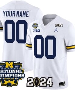 Custom Michigan Wolverines Jersey Name and Number Vapor Limited Football 2024 National Champions Patch White