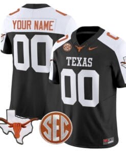 Custom Texas Longhorns Jersey Name and Number State Map and Sec Patch Vapor Limited College Football Stitched Black Alternate