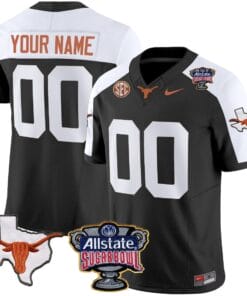 Custom Texas Longhorns Jersey Name and Number Sugar Bowl Patch Football Black Alternate