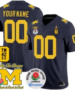 Custom Michigan Wolverines Jersey Name and Number Vapor TM 42 Honor – Rose Bowl Patch Football Navy