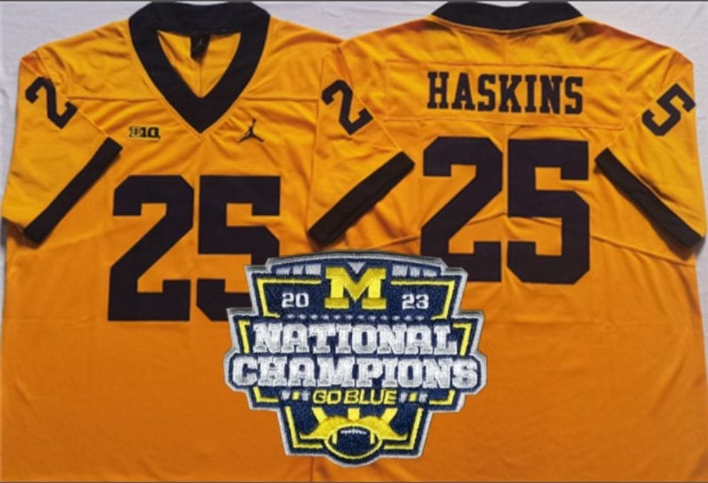 Hassan Haskins Jersey #25 Michigan Wolverines Football 2023 National Champions Patch Yellow