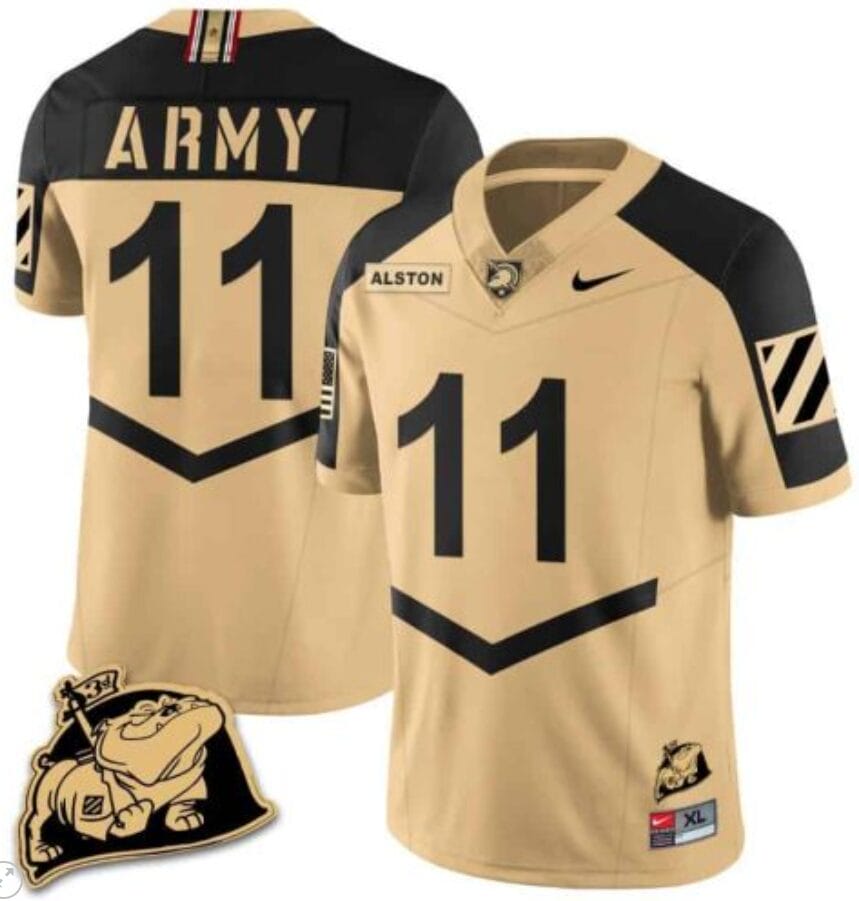 Isaiah Alston Jersey #11 Army Black Knights Jersey Rocky The Bulldog Patch Vapor Limited College Football Stitched Gold Alternate