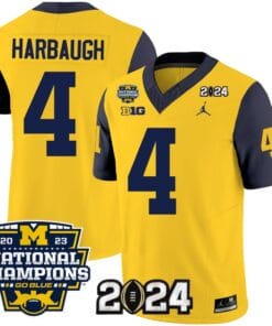 Jim Harbaugh Jersey #4 Michigan Wolverines Vapor Limited Football 2024 National Champions Patch Navy Sleeves