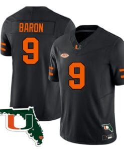Tyler Baron Jersey #9 Miami Hurricanes Florida Map College Football Stitched Black