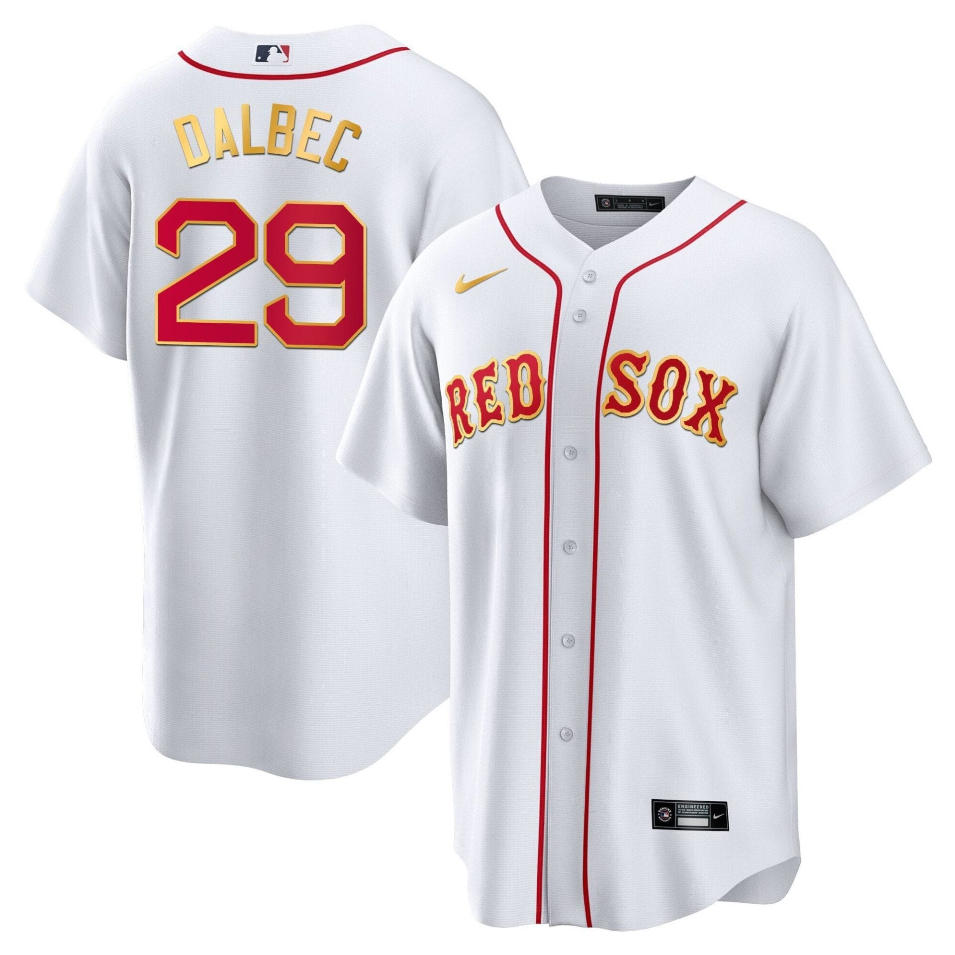 Boston Red Sox Gold Trim Jersey - All Stitched - Image 5