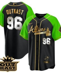 Alternative view of Atlanta Braves Atliens Gold Alternate Cool Base Jersey - All Stitched