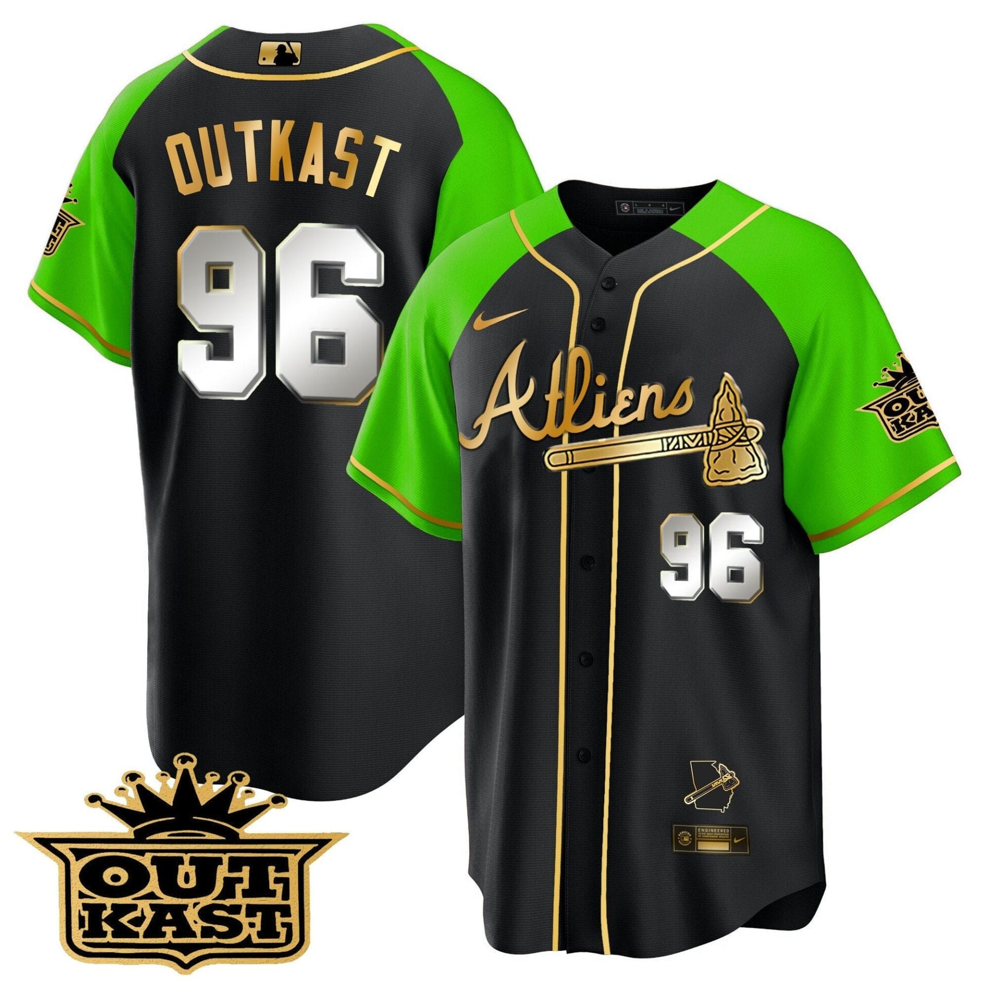Atlanta Braves Atliens Gold Alternate Cool Base Jersey - All Stitched - Image 2