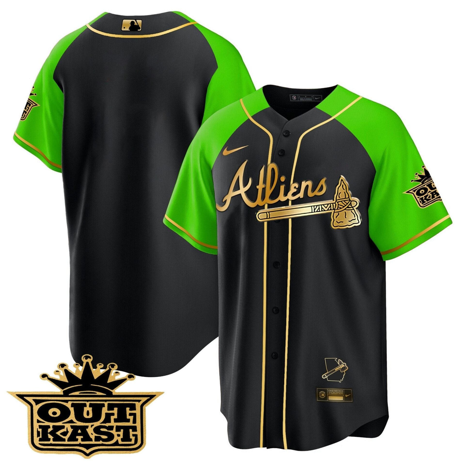 Atlanta Braves Atliens Gold Alternate Cool Base Jersey - All Stitched - Image 9