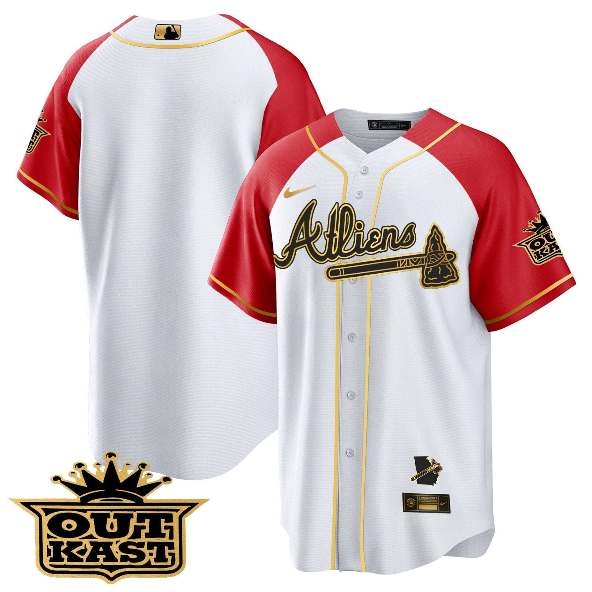 Atlanta Braves Atliens Gold Alternate Cool Base Jersey - All Stitched - Image 54