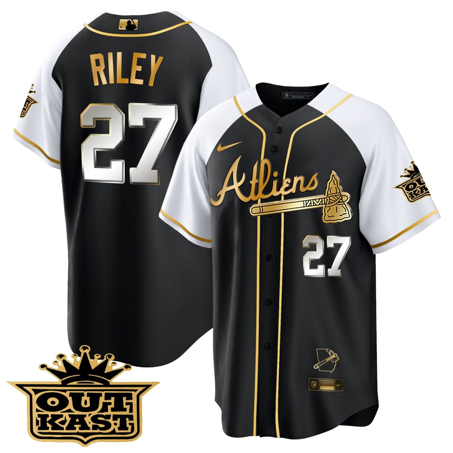 Atlanta Braves Atliens Gold Alternate Cool Base Jersey - All Stitched - Image 14