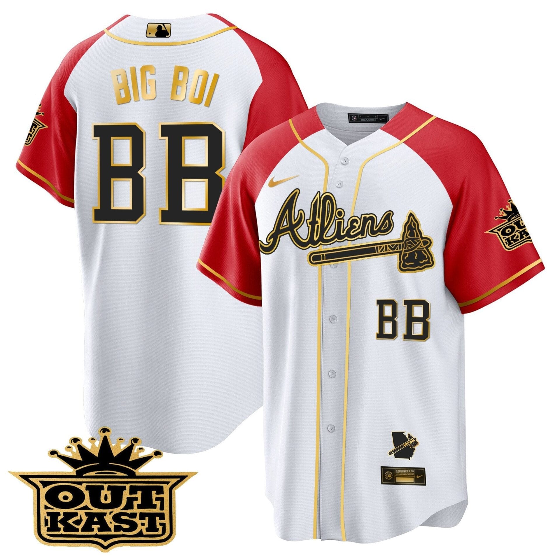 Atlanta Braves Atliens Gold Alternate Cool Base Jersey - All Stitched - Image 49