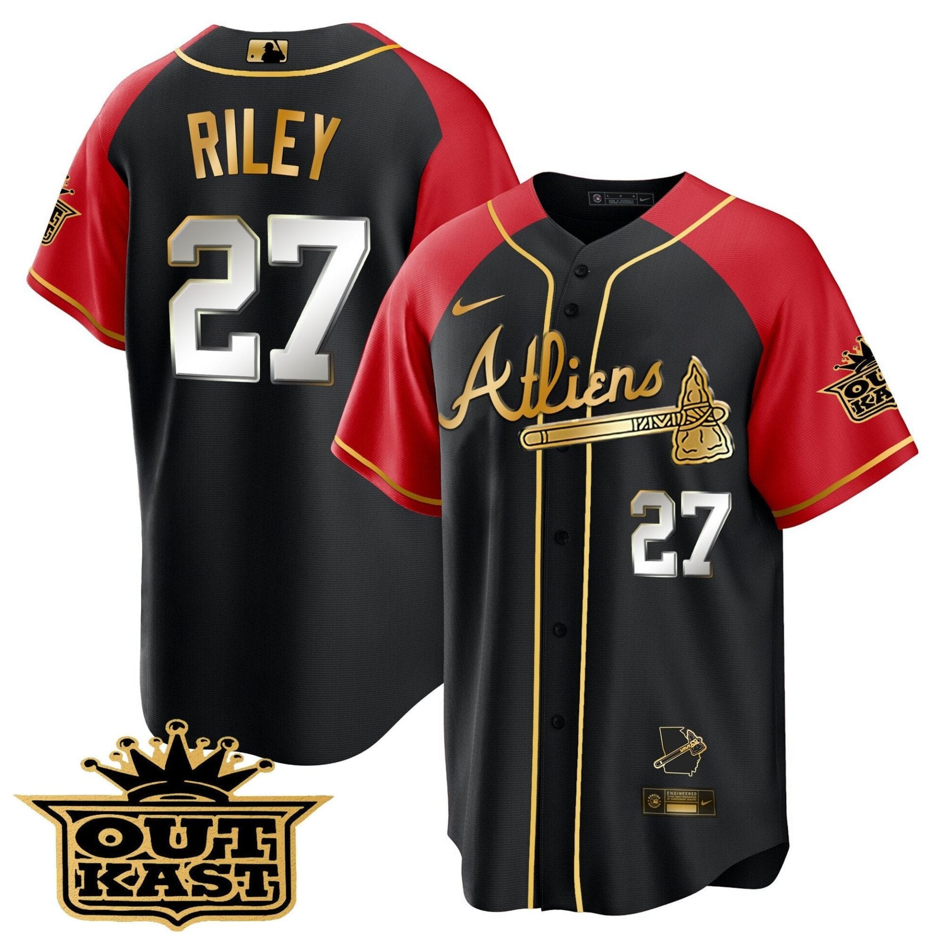 Atlanta Braves Atliens Gold Alternate Cool Base Jersey - All Stitched - Image 23