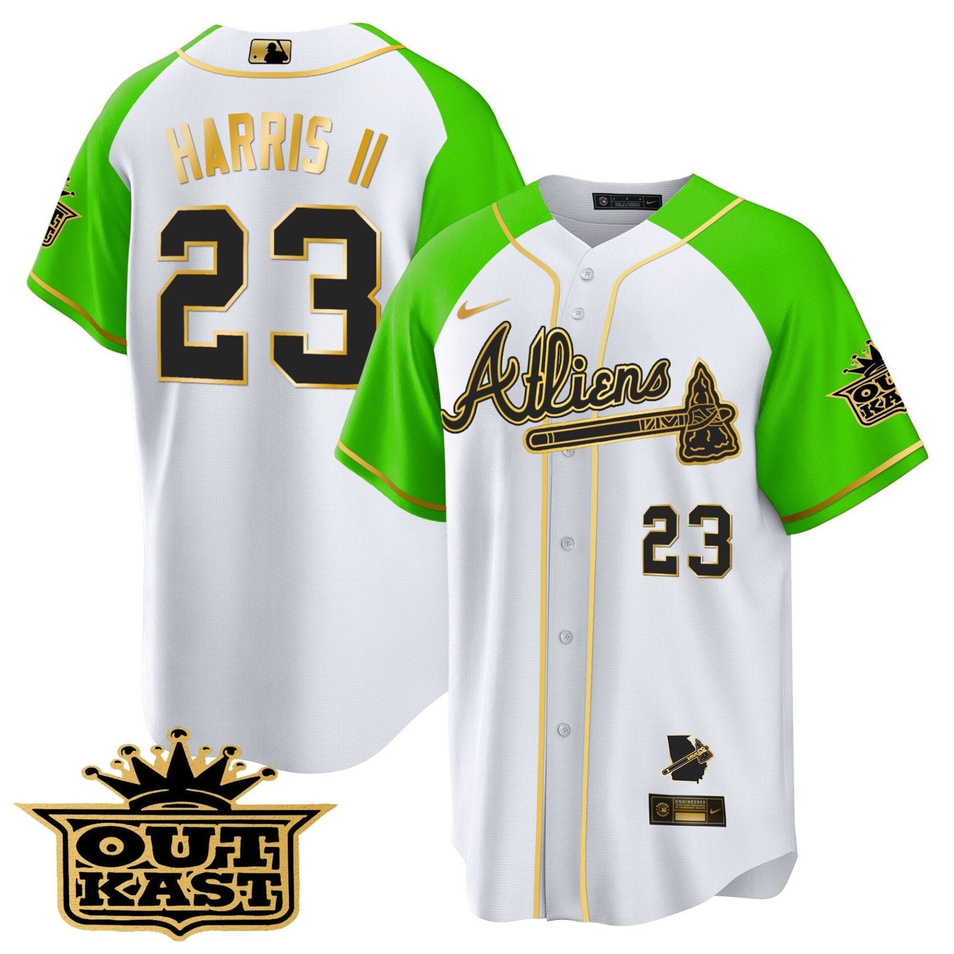 Atlanta Braves Atliens Gold Alternate Cool Base Jersey - All Stitched - Image 33