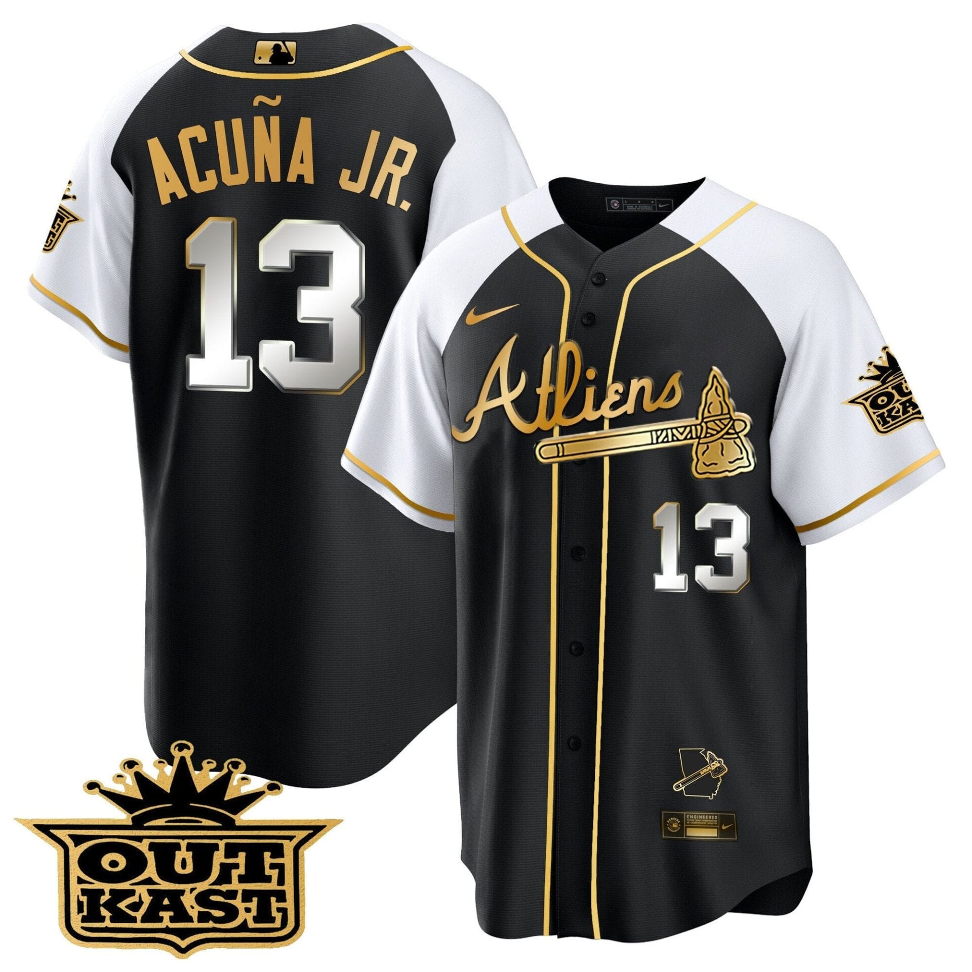 Atlanta Braves Atliens Gold Alternate Cool Base Jersey - All Stitched - Image 10