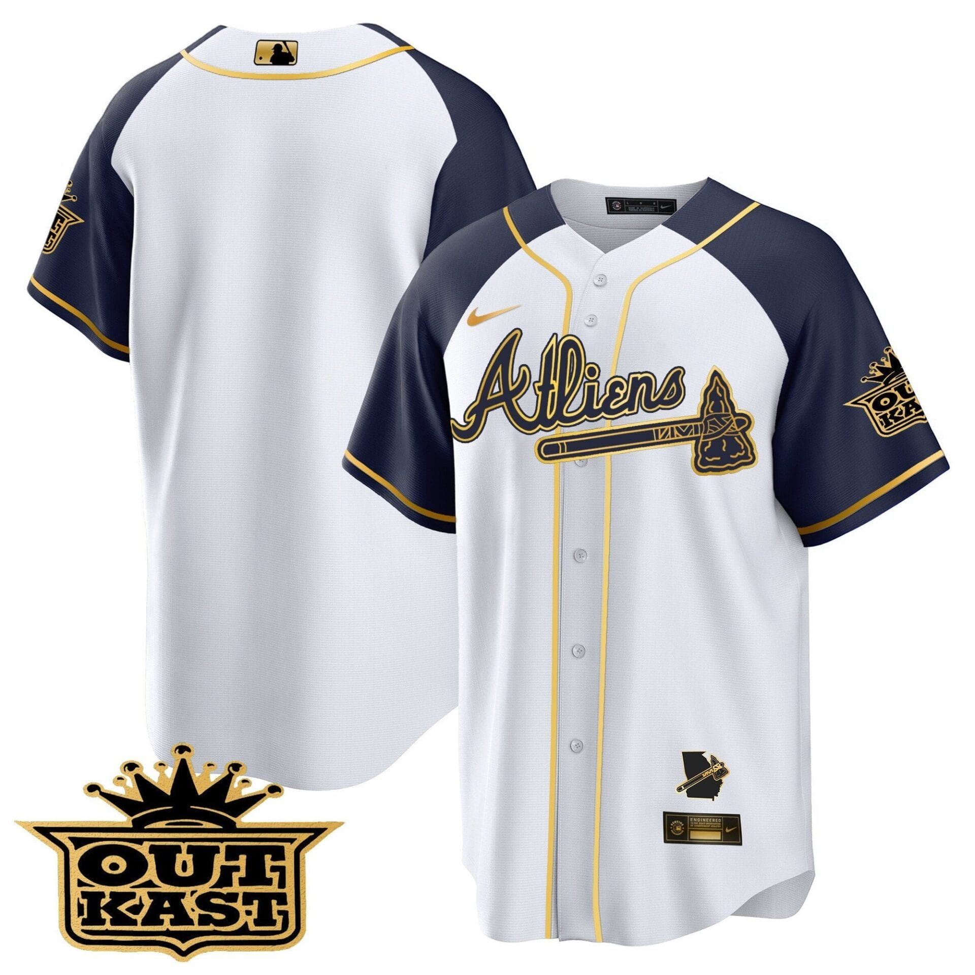 Atlanta Braves Atliens Gold Alternate Cool Base Jersey - All Stitched - Image 45
