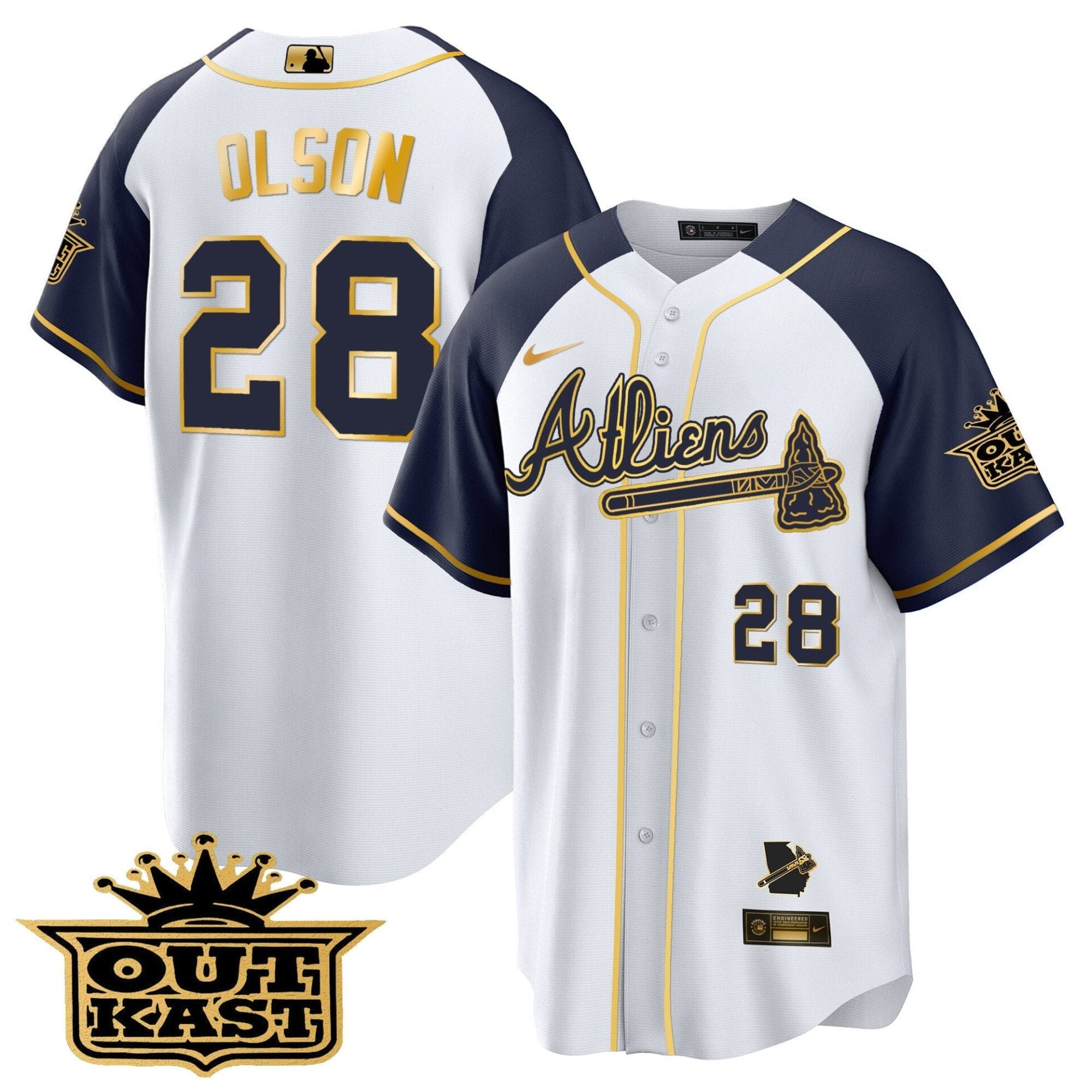Atlanta Braves Atliens Gold Alternate Cool Base Jersey - All Stitched - Image 43