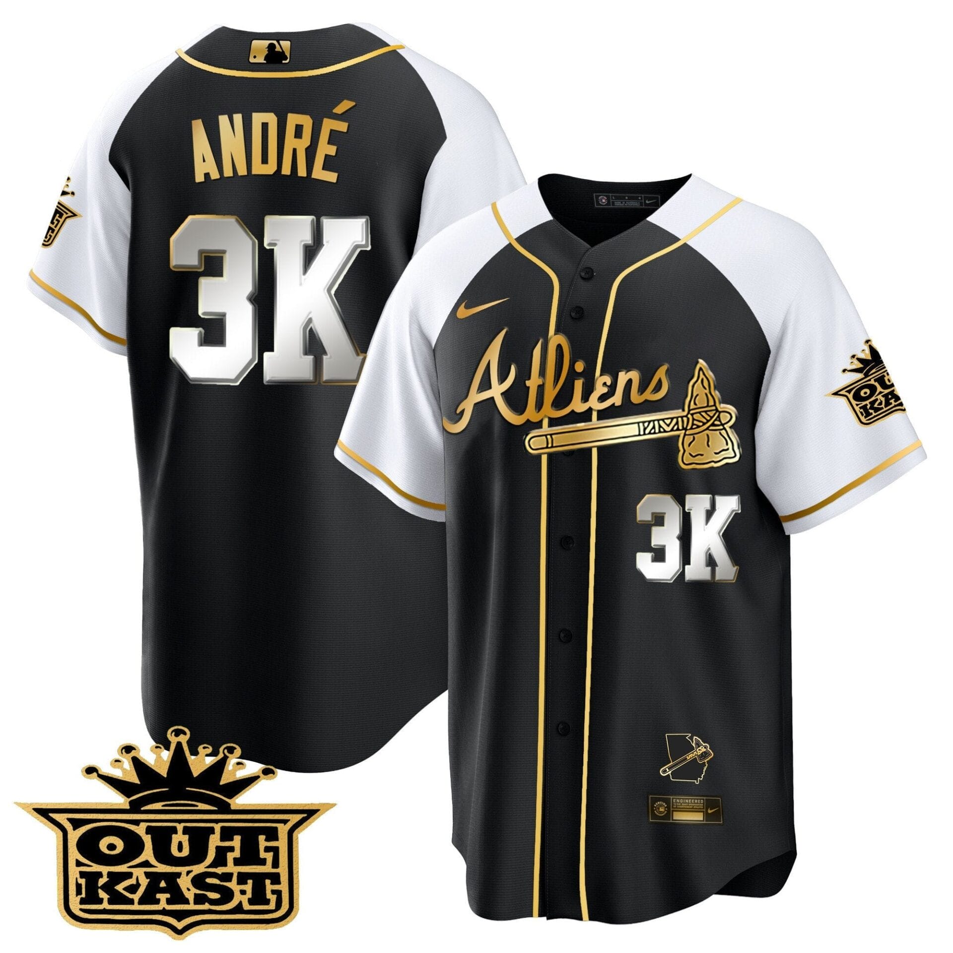 Atlanta Braves Atliens Gold Alternate Cool Base Jersey - All Stitched - Image 12