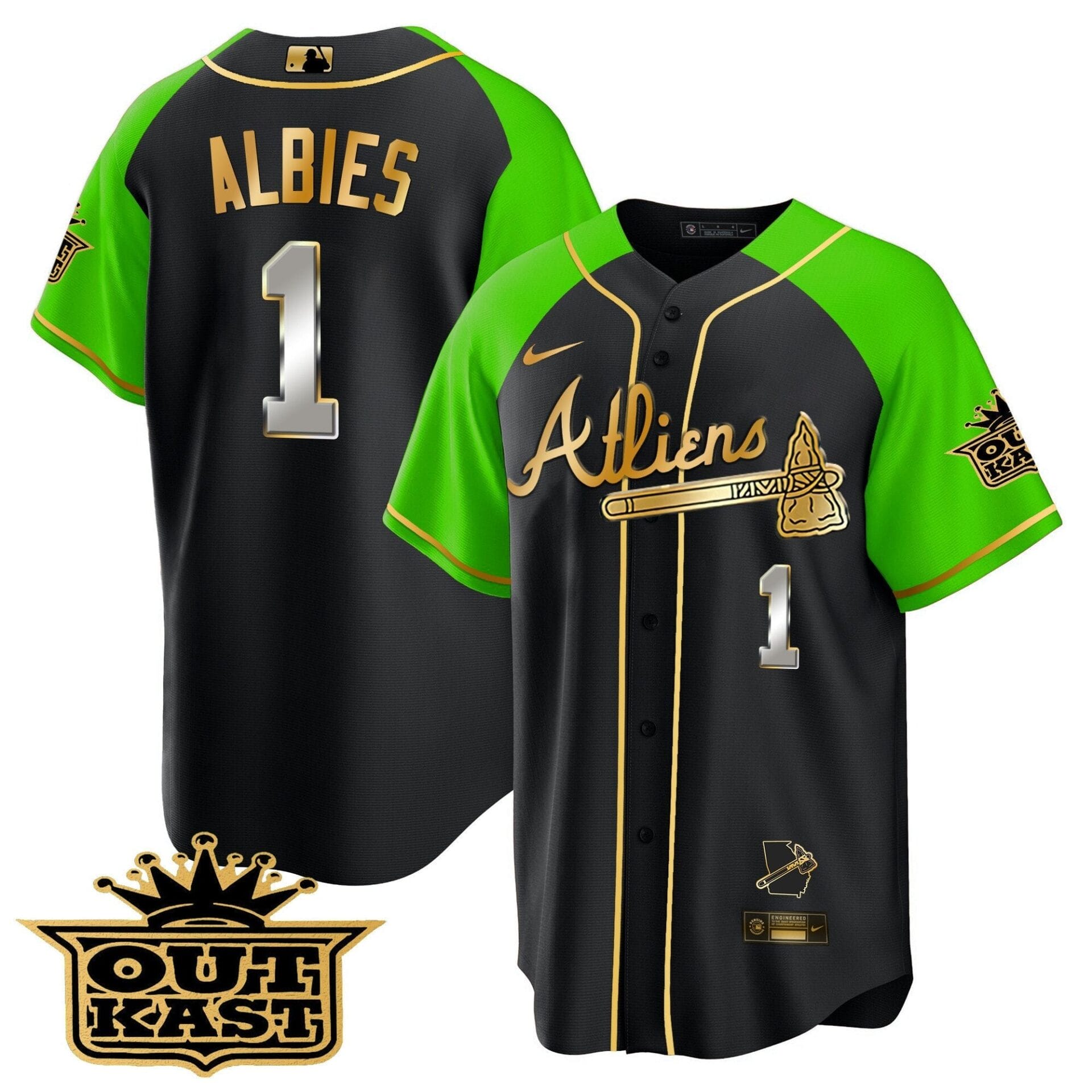Atlanta Braves Atliens Gold Alternate Cool Base Jersey - All Stitched - Image 8