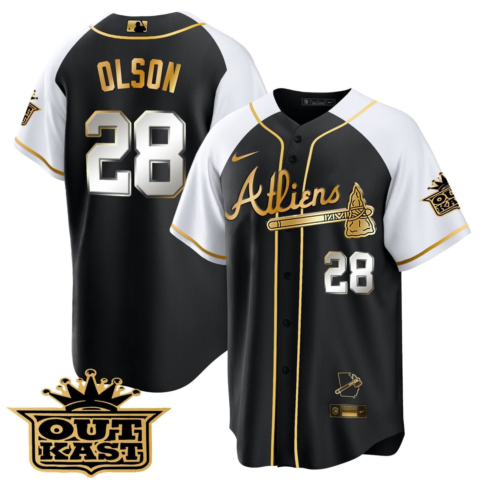Atlanta Braves Atliens Gold Alternate Cool Base Jersey - All Stitched - Image 16