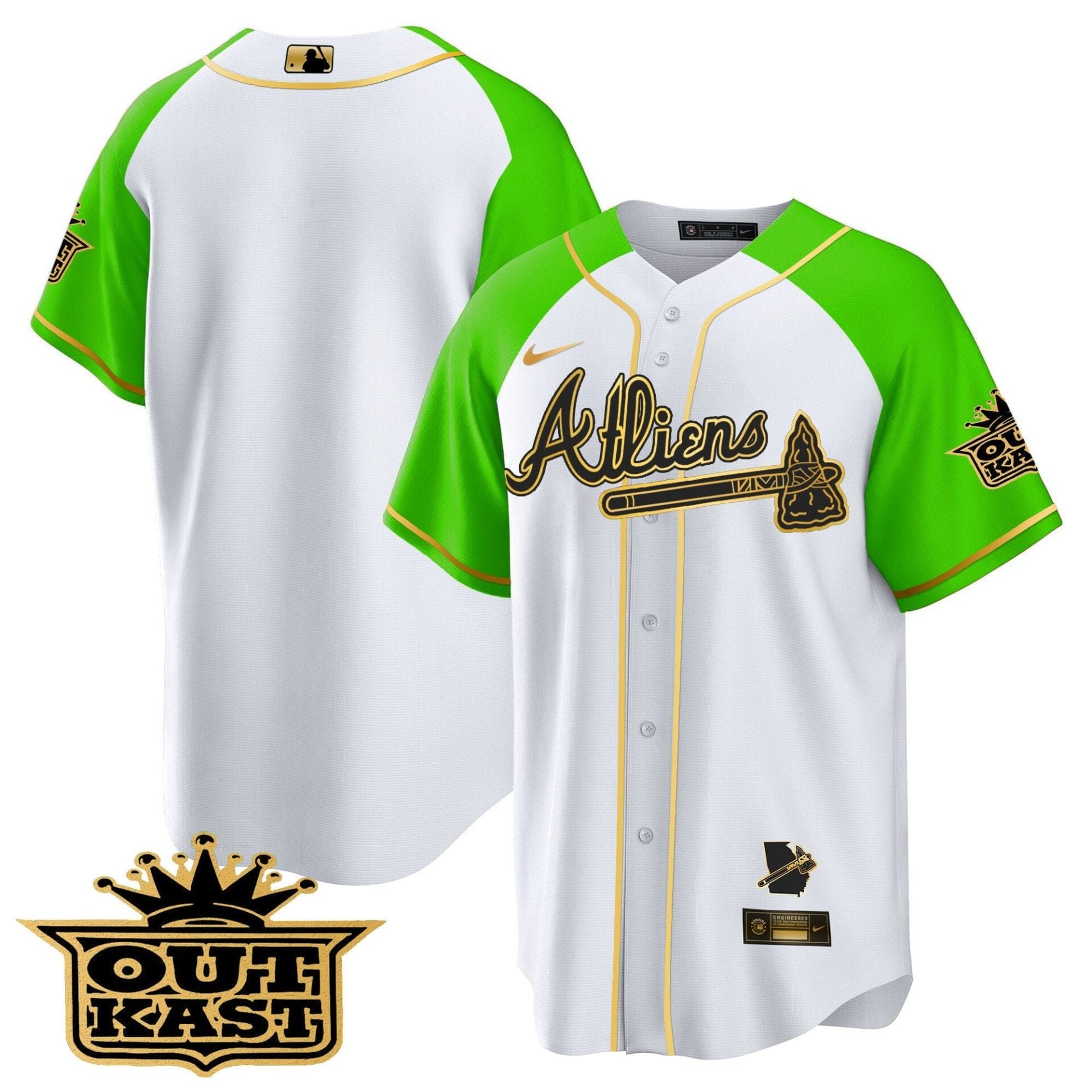 Atlanta Braves Atliens Gold Alternate Cool Base Jersey - All Stitched - Image 36