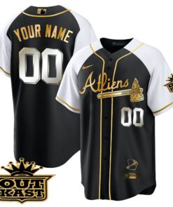 Alternative view of Atlanta Braves Atliens Gold Alternate Cool Base Custom Jersey - All Stitched