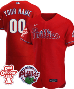 Alternative view of Philadelphia Phillies Red October Patch Custom Jersey - All Stitched