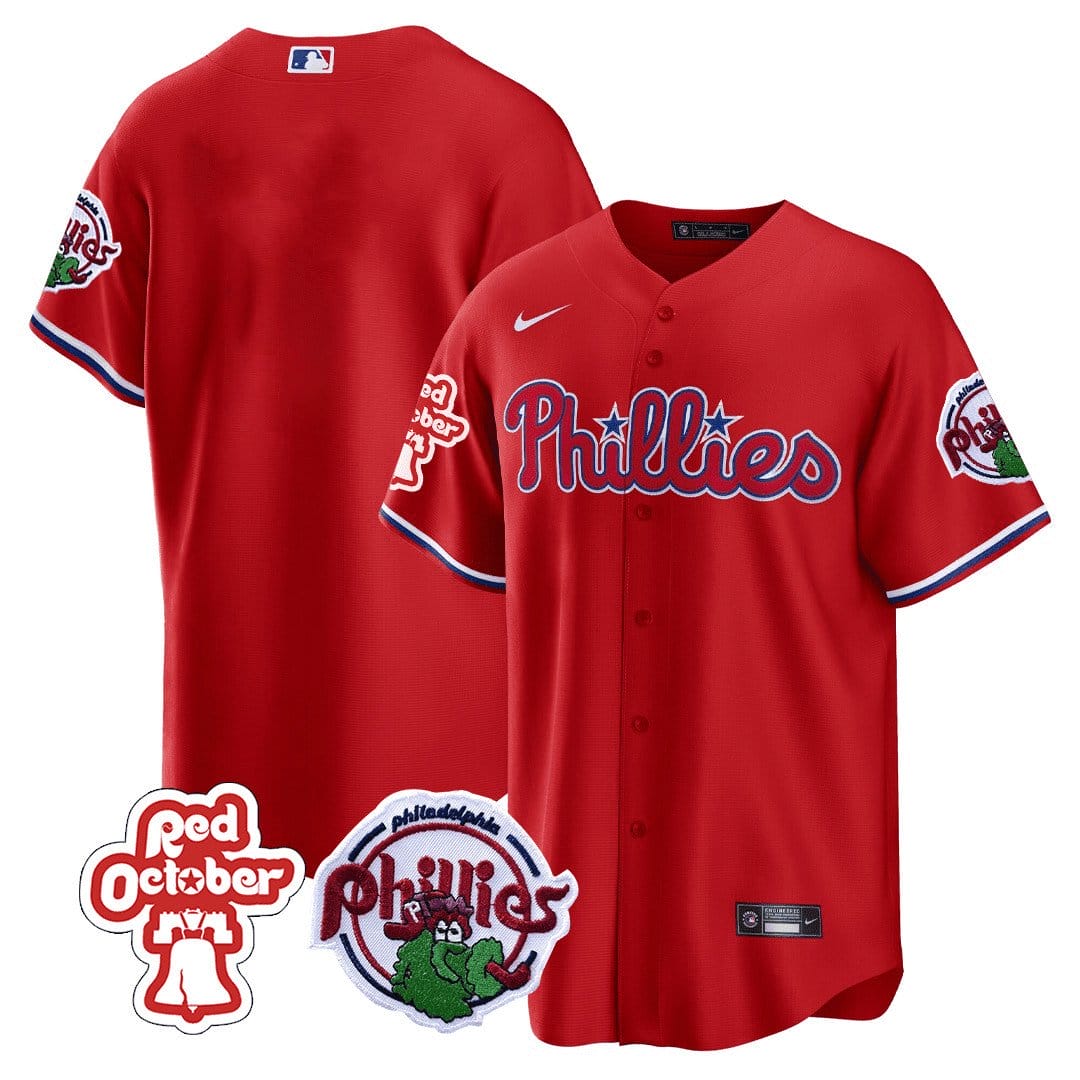 Philadelphia Phillies Red October Patch Cool Base Jersey - All Stitched - Image 8