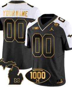 Michigan Wolverines 1000 Wins Patch Gold Custom Jersey V2 - All Stitched