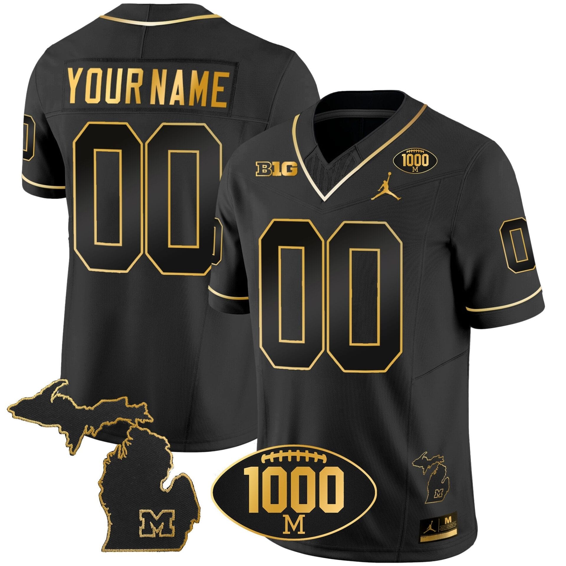 Michigan Wolverines 1000 Wins Patch Gold Custom Jersey V2 - All Stitched - Image 3