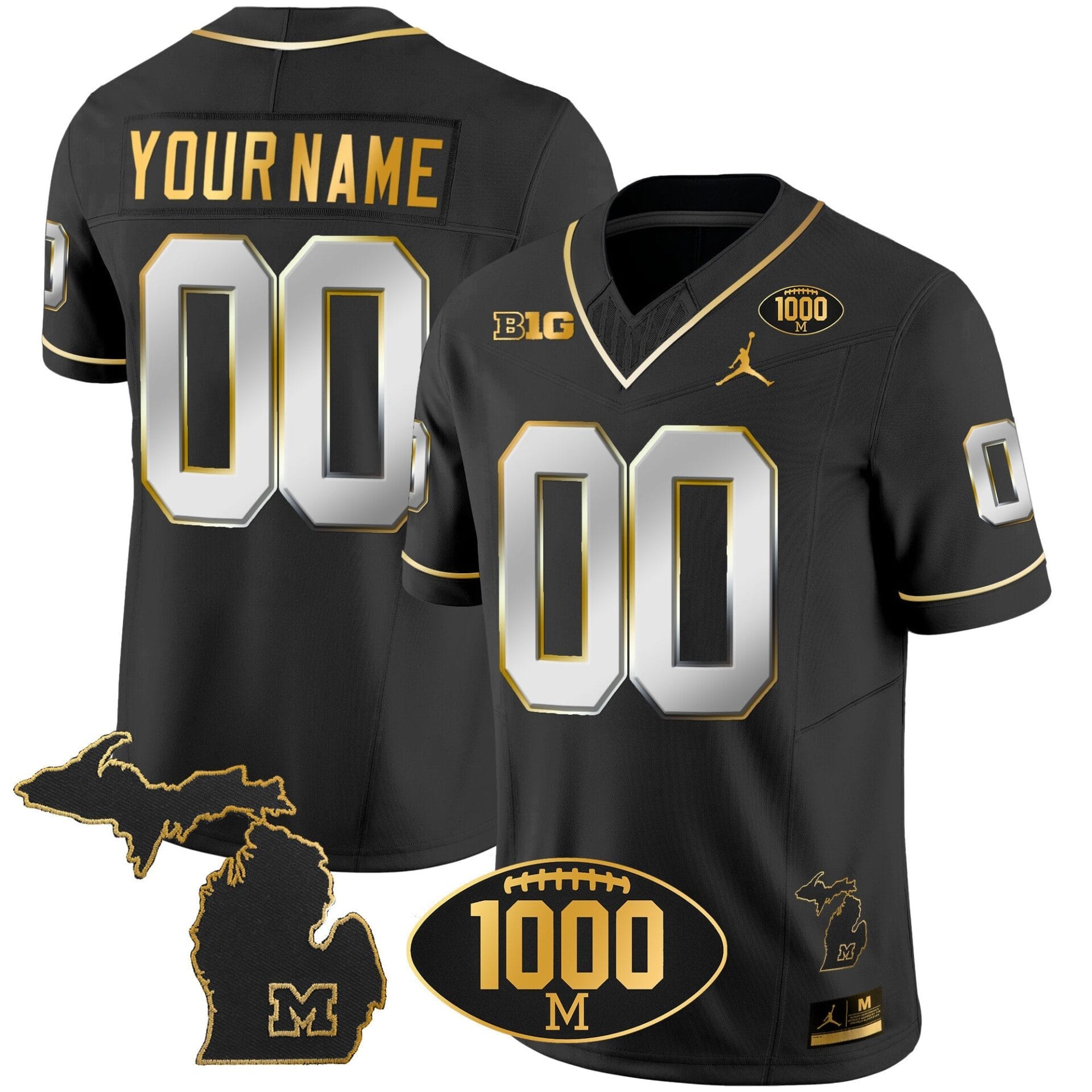 Michigan Wolverines 1000 Wins Patch Gold Custom Jersey V2 - All Stitched - Image 2